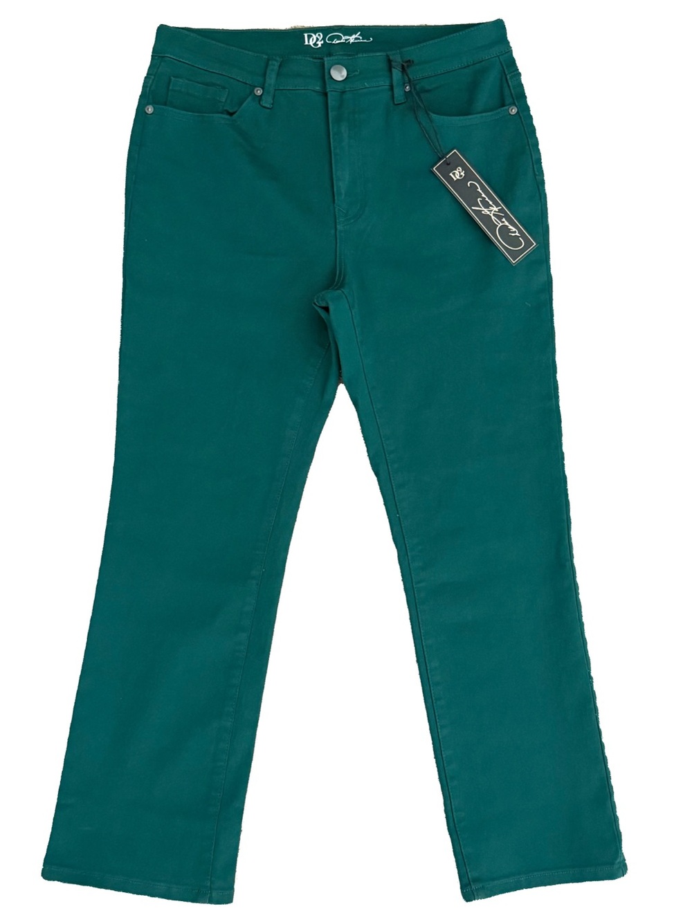 Diane Gilman DG2 Rainforest Green Virtual Stretch Straight Leg Jeans 14 New